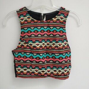 H&M Loves Coachella Womens Top Black Multicolor  Stretch SZ 6